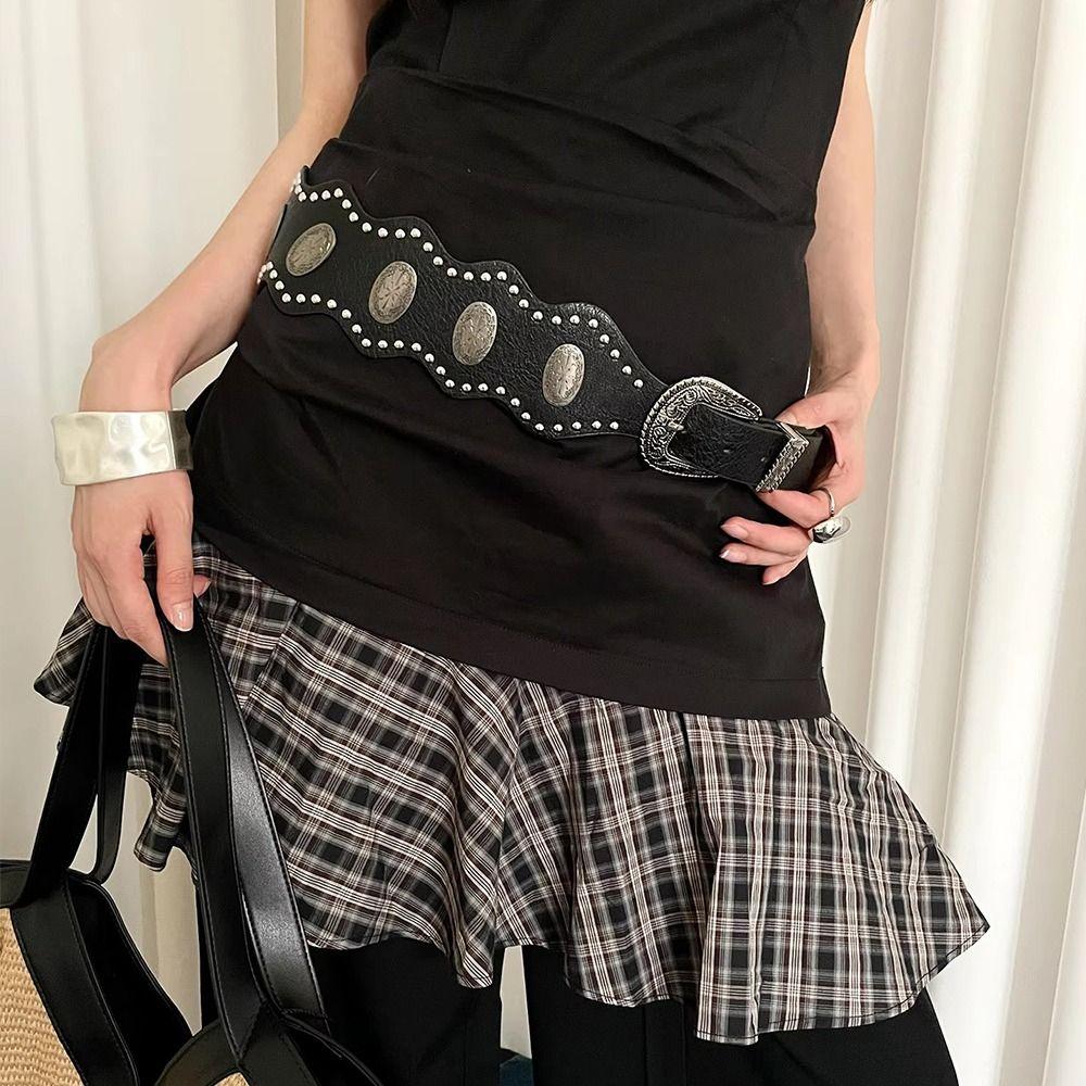 Black Leather Waist Belt Vintage Dress Jeans Belt Versatile Women's Belt  Streetwear