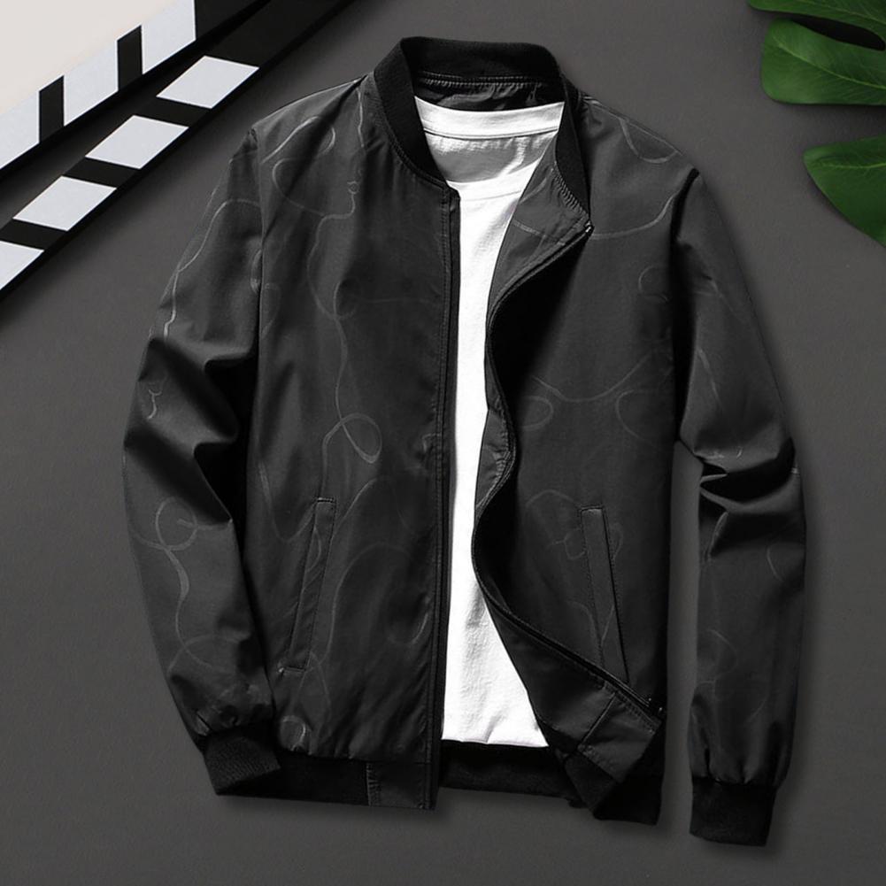 Herrjacka Rock Ståkrage Långärmad Dragkedja Knäppning Jacka med Fickor Tryck Elastisk Fåll Casual Ytterkläder Streetwear