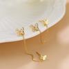 Silver Butterfly Zircon Double Ear Hole Stud Earrings for Women Statement Ear Party Jewelry Gifts