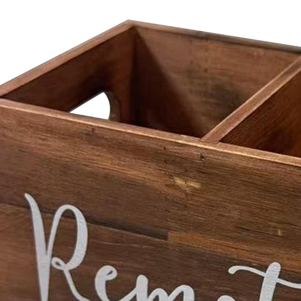 Remote Control Holder 2 Compartments Farmhouse Wooden Desk Organizer for Countertop Bedroom Nightstand Home Office Supplies