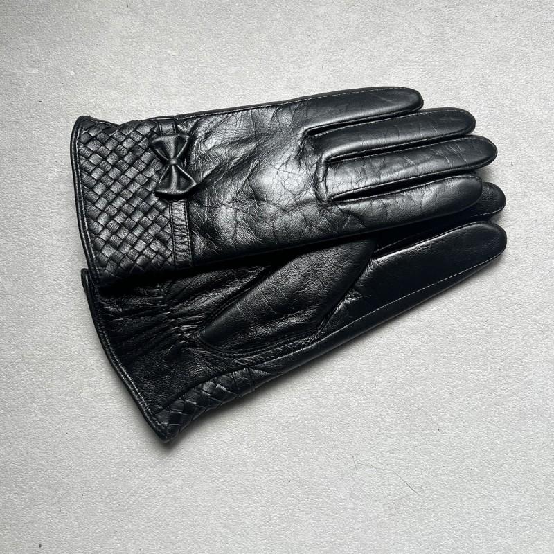 Womens Winter Goatskin Gloves Fleece Lined Touchscreen Cute Bow Driving Warm