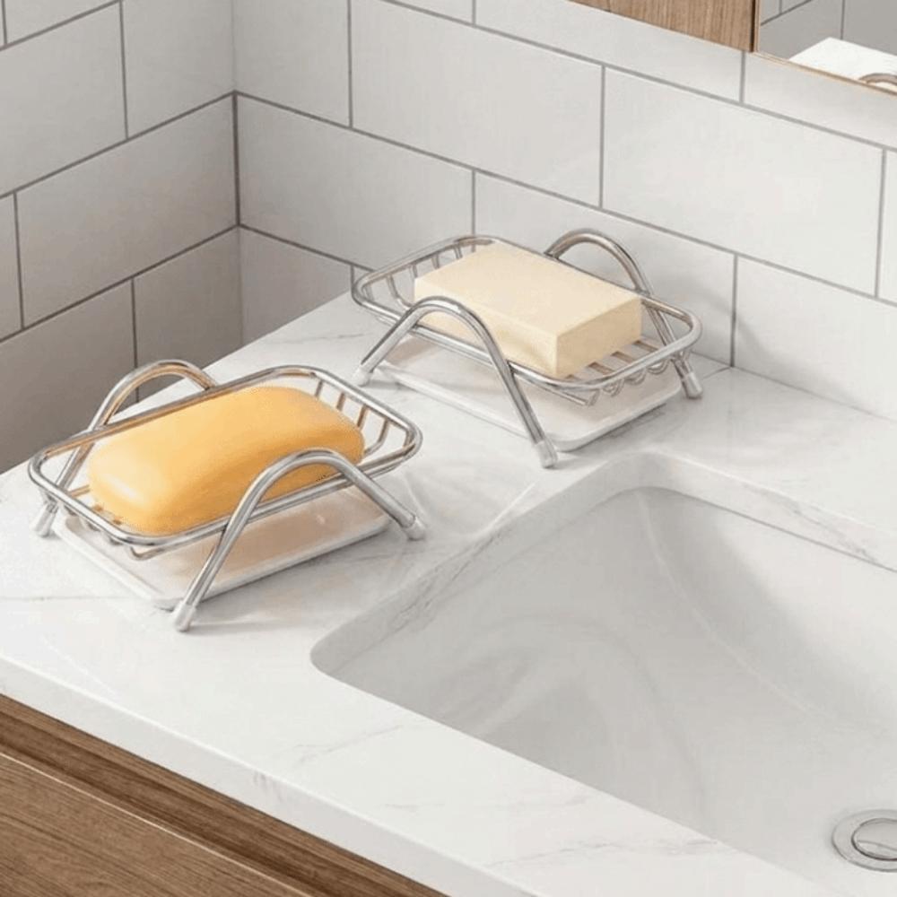 2PCS Non-Slip Self Draining Soap Dish Space Saving Soap Tray Modern Soap Storage Rack  Kitchen