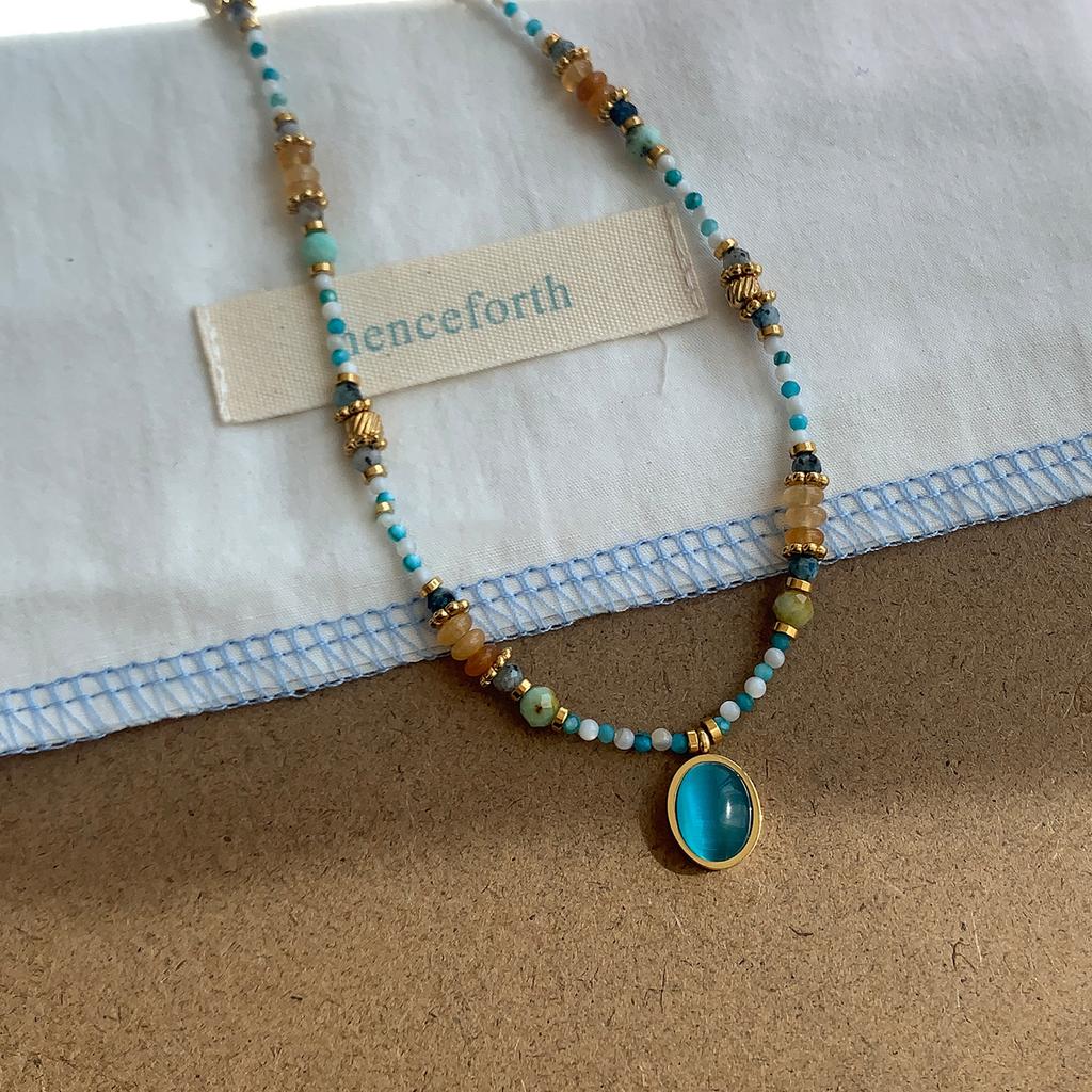 Summer dopamine stained glass crystal beaded necklace collarbone chain design sense niche item decoration