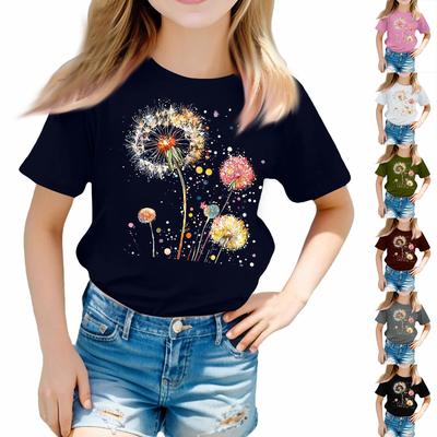 Girls Round Neck Casual Printed Short-sleeved T-shirt Top