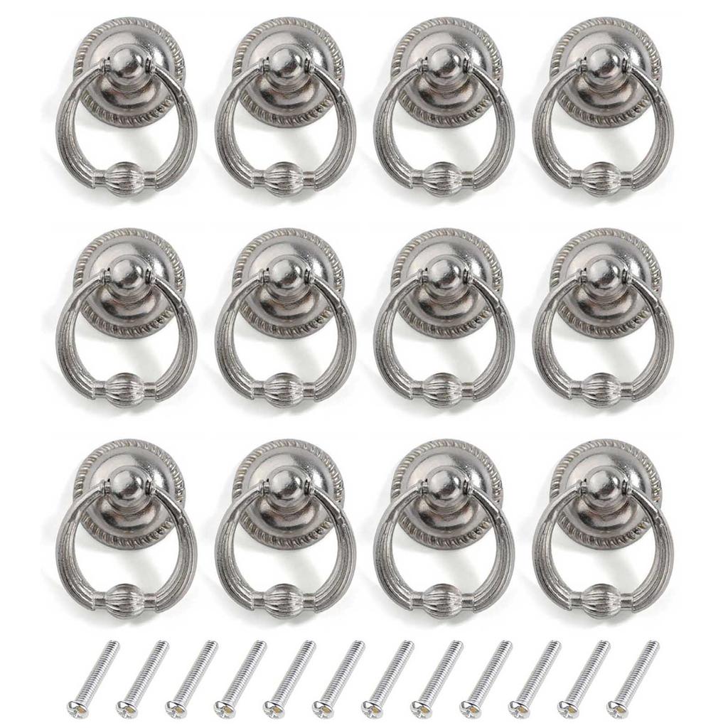 12 Pcs Vintage Pull Handle Knob for Kitchen Cabinet Cupboard Dressers Door Wardrobe with Drawer Ring (3 Colors)