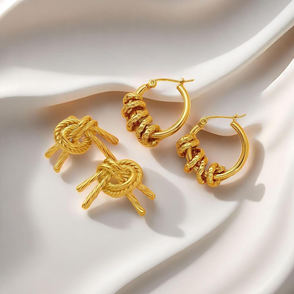 Eur-American Minimalist Gold-Plated Spiral Earrings - Titanium & Stainless Steel, Non-Fading