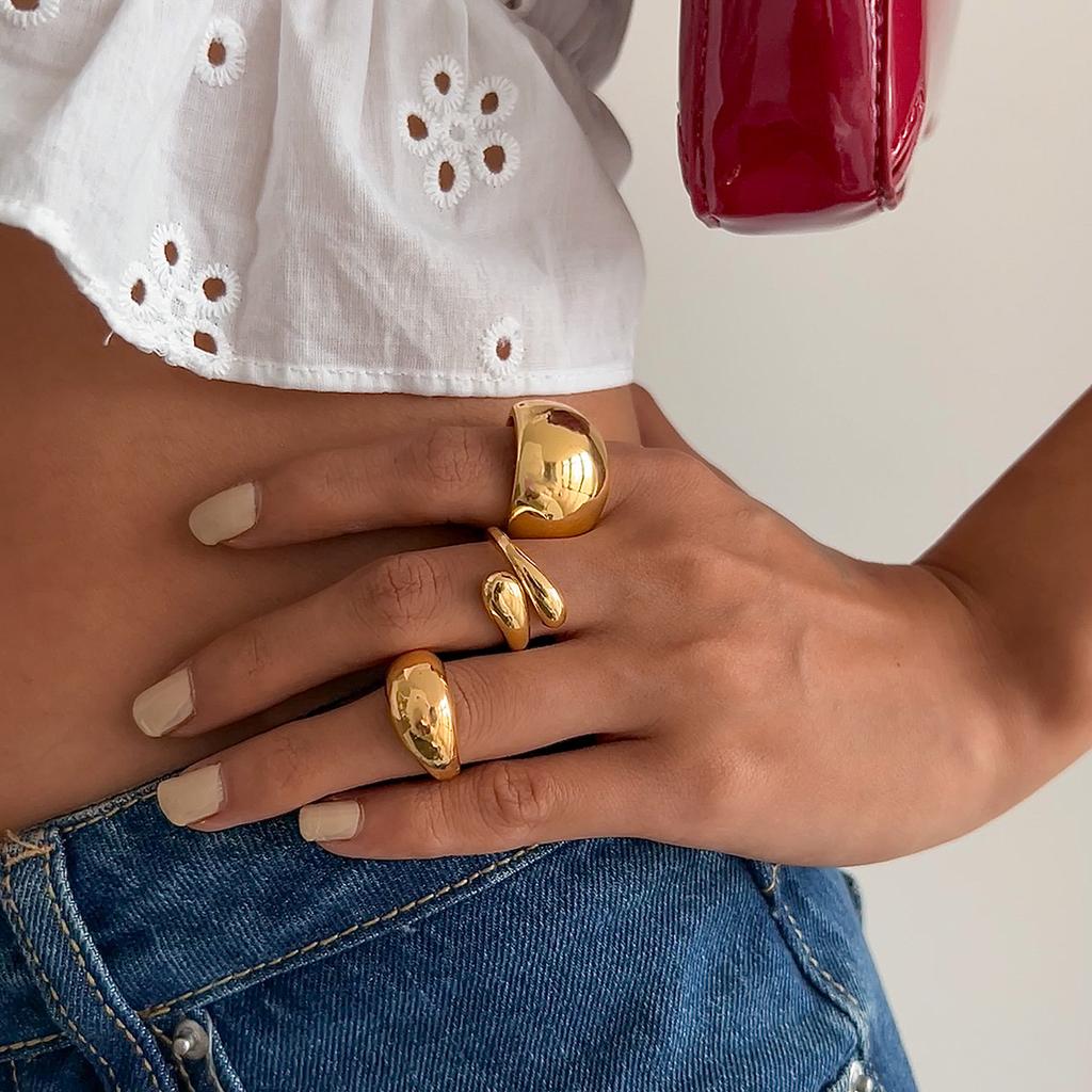 Niche open ring design sense geometric joint ring lava metal wind arc ring set