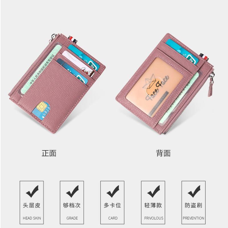 First Layer Cowhide Card Bag, Genuine Leather Women's Change Card Bag, Mini Card Cover, Multi-card Position, Ultra-thin Card Bag.