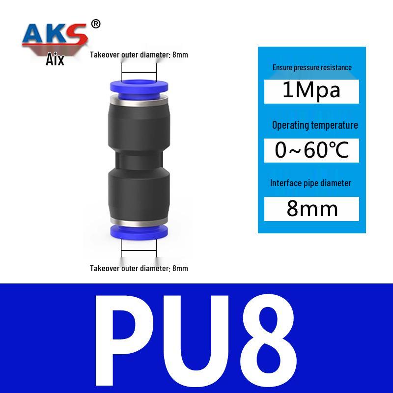 Pneumatic Nylon Air Hose Quick Connect Fittings: PU Straight, PY 5-Way, Cross 4-Way, PZA 3-Way, PE Connector with White/Blue Cap