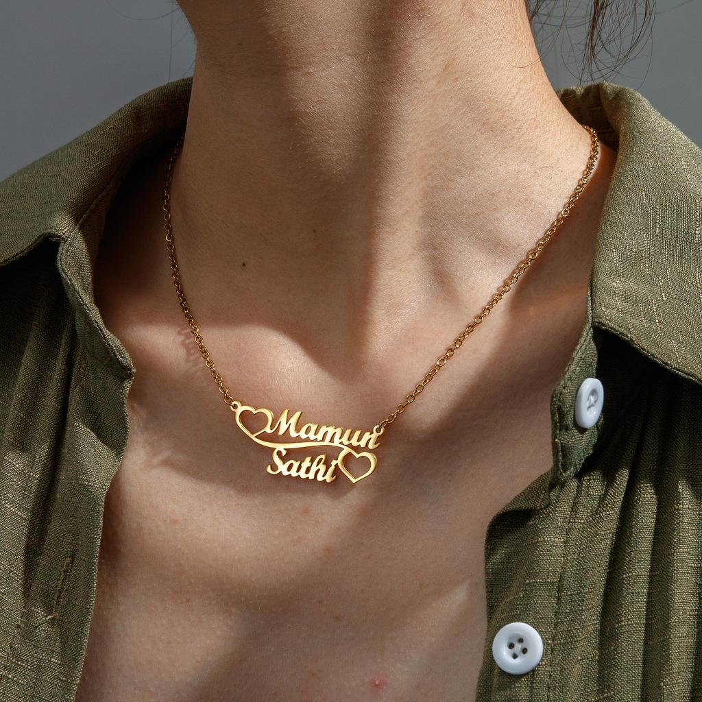 Atoztide Custom 2 Names Necklace for Women Men Personalized Heart Butterfly Choker Chain Stainless Steel Jewelry Birthday Gift