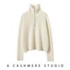 Women's Cashmere Half Zip Polo Neck Long Sleeve Sweater - Autumn/Winter Casual Fashion Knitwear
