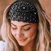 Elegant Women Hollow Headband Flower Pattern Shiny Rhinestones Faux Pearls Hair Band High Elastic Wide Hair Hijabs Holder