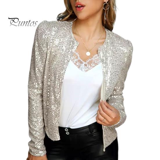

Весенне-осеннее женское пальто с пайетками и длинными рукавами, кардиган с открытой вышивкой, Клубная вечеринка, короткая куртка для выступлений L