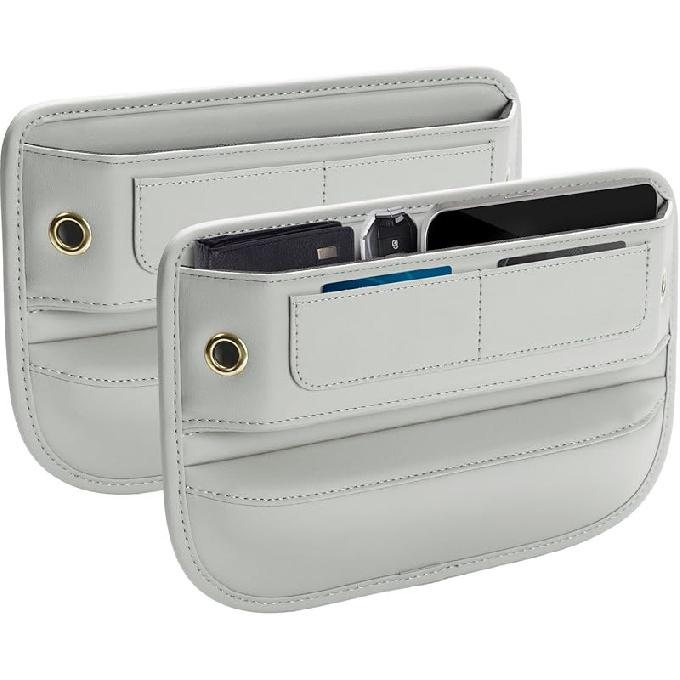 Universal Fit Premium Leather Car Seat Gap Filler Organizer, Center Console Organizer With Card Slots For Car Suv Truck (Black, 2 Pack)