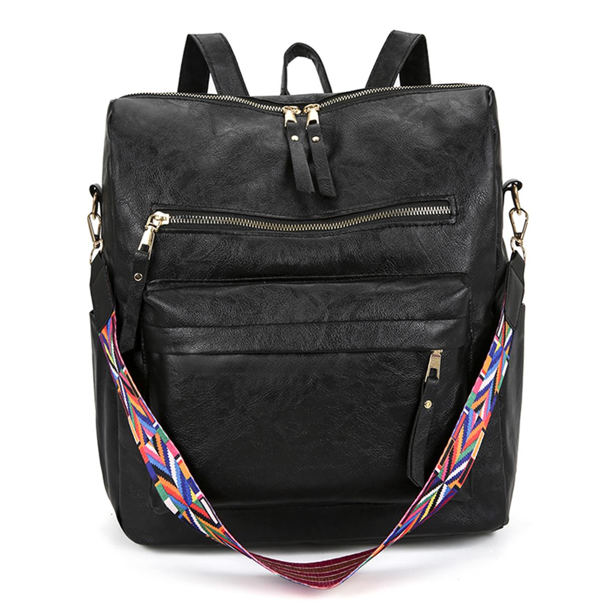 

Vintage Backpack for Women Lightweight Large Capacity PU Crossbody Bag with Colorful Straps and Multi Pockets for Daily Commute