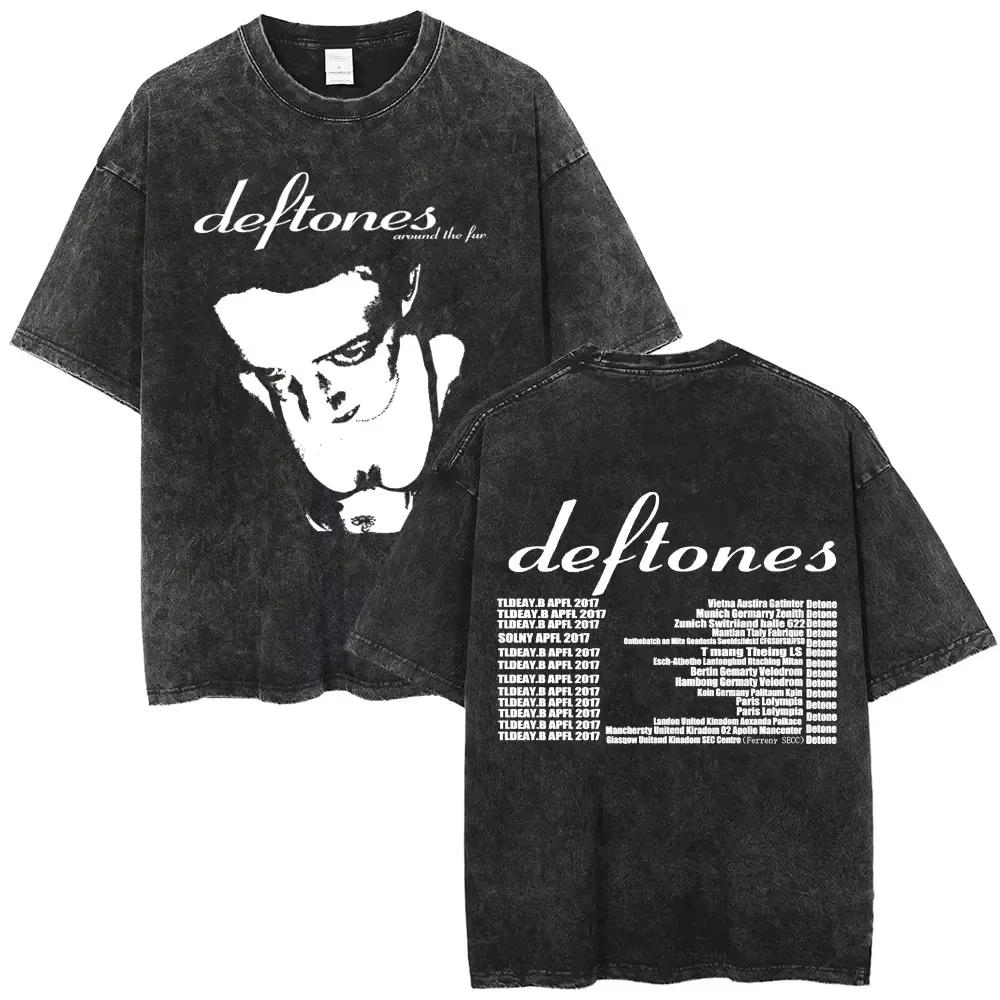 New Arrival Deftones Private Rock Music Vintage Washed Graphic Tee Retro Band Print Oversized Loose Short Sleeve Streetwear Cotton Tees For Men Women