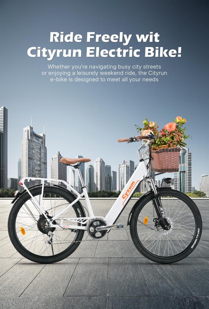 Cysum Cityrun Electric City Bike 26-Inch Tire 250W Motor 36V10Ah Built-in Battery 60–80 Km Max Range Shimano 7-Speed