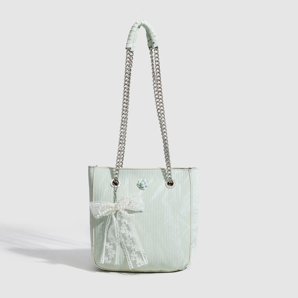 Autumn Tote Bag Lady Vertical Lace Bow Pendant Design Sense of Women's Bag