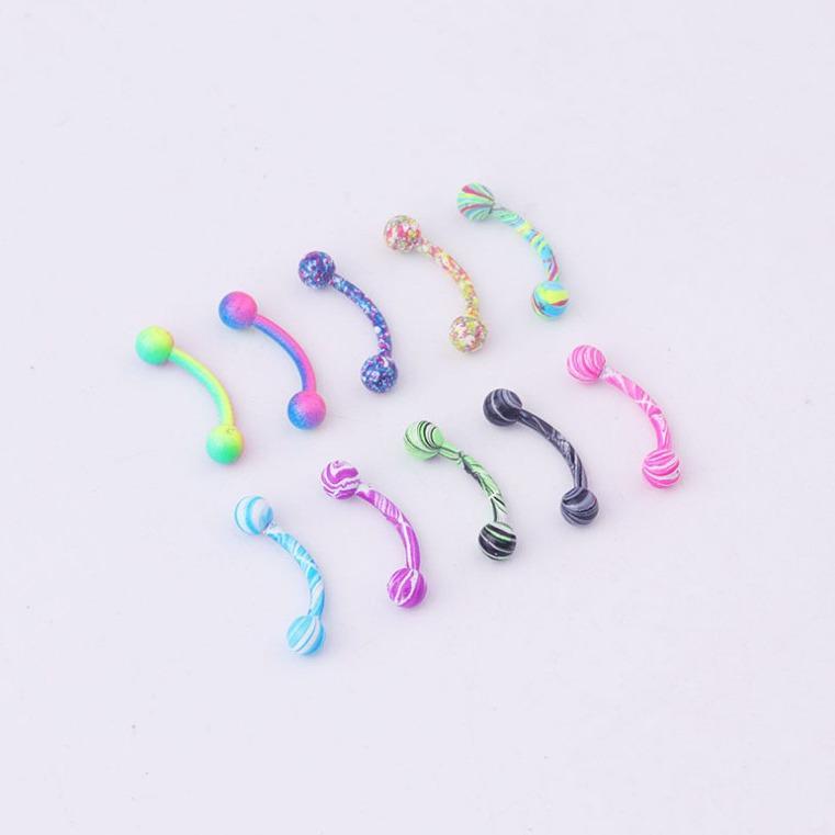 Introducing the Trendy, 8-color Spray-painted Stainless Steel Eyebrow Studs with Round Ball Design for Stylish Body Piercing.