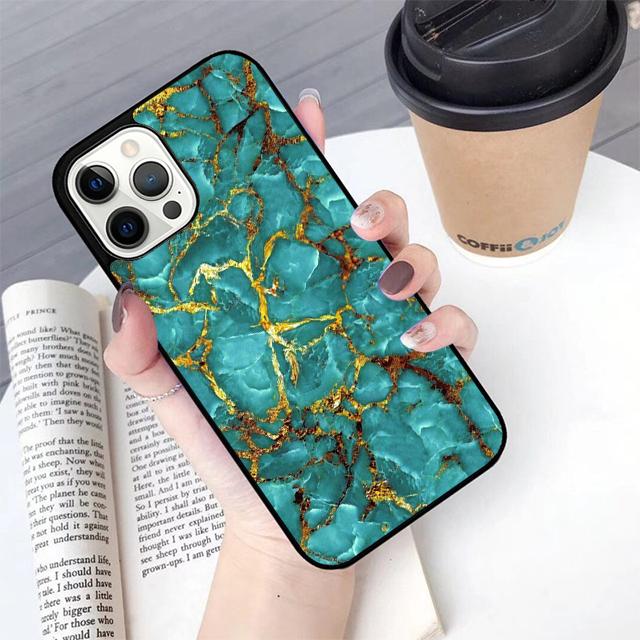 Teal Blue Gold Agate Marble Phone Case For iPhone 17 Air 13 12 14 15 16  Cover For Apple Pro Max Plus Coque