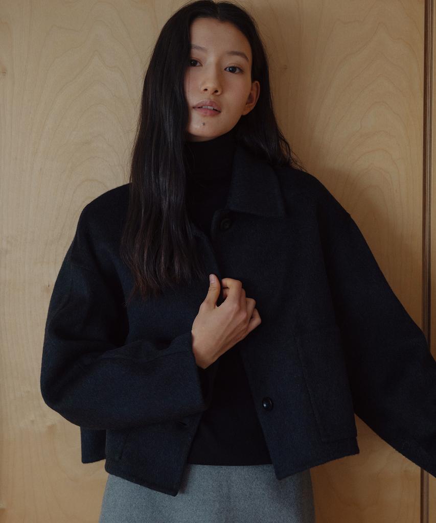 LAMINEZ Handmade Pocket Short Coat - Black