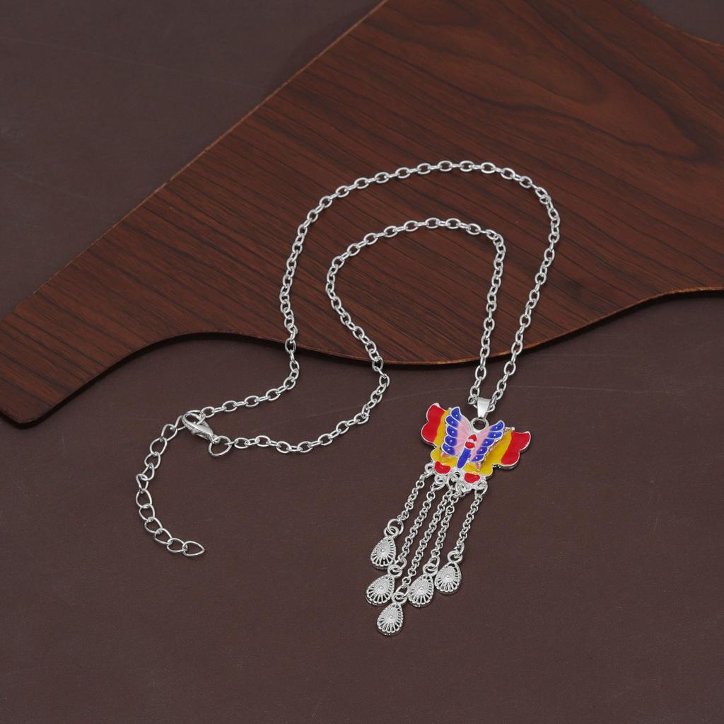 Bohemian Long Fringed Water Drop Earrings Retro Ethnic Style Earrings Women'S Colorful Butterfly Necklace Women'S