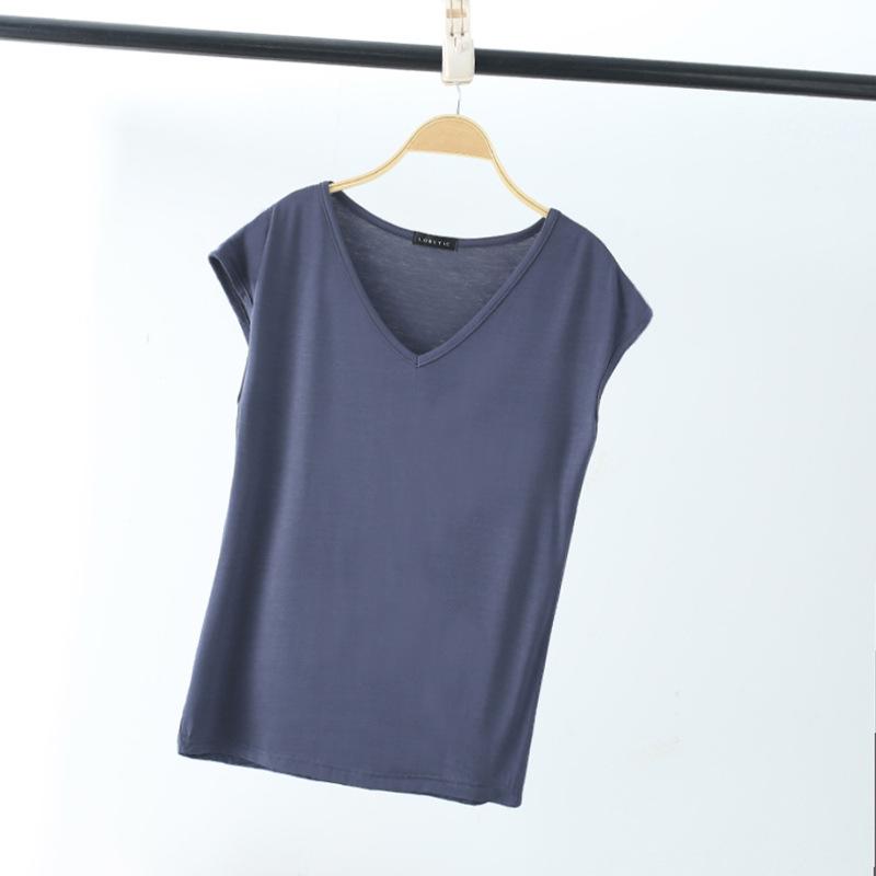 Summer Sleeveless T Shirt Women's V Neck Short Sleeved Loose Plus Size Vest Solid Color