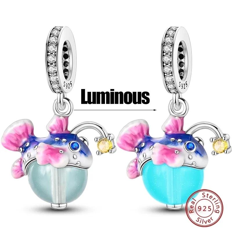 Copper Luminous Blue Wishing Bottle Charms Angel Conch Pendant Bead Fit Bracelet Diy Exquisite Jewelry Making