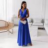 2024 European & American V-Neck Solid Color Long Evening Dress - Spring/Summer Women's Collection