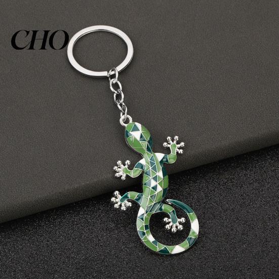 Schlüsselanhänger Anhänger Geometrisches Muster Imitation Gecko Design Zinklegierung Farbverlauf Strassstein Schlüsselkette Galvanisierter Halter Rucksack Auto Zubehör