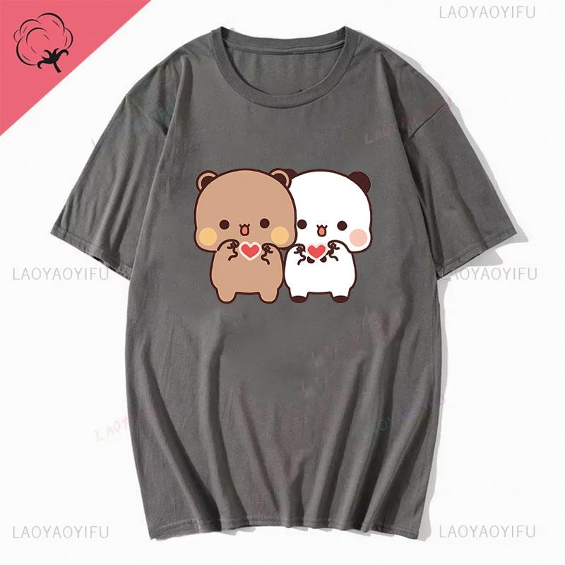 

Couple Shirts Kawaii Funny Bubu Panda Sends Roses To Dudu Bear Graphic Tshir High Quality Cotton Unisex Tee Shirt Streetwear Top 4XL