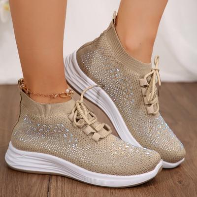 Damen Schuhe im Sale 2024 Mesh Damen Vulkanisierte Schuhe Atmungsaktive Damen Sneaker Kristall Niedriger Absatz Schnürschuhe Damen Freizeitschuhe
