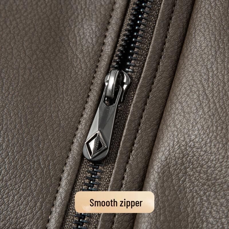 Futing Men's 90% Duck Down PU Leather Winter Jacket with Turn-down Collar