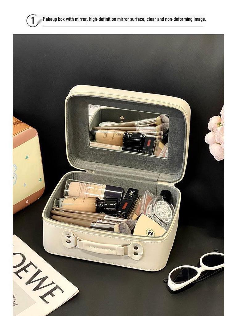 Large Capacity Cute Handbag Makeup Case with Mirror - Portable Travel Cosmetics Bag