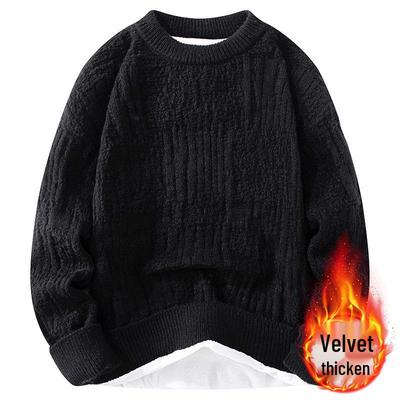 Herren Plüsch Samt Rundhals Pullover: Vielseitige, lässige Herbst-/Winter-Strickwaren, schlichte Unifarben, trendige Unterwäsche.