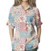 Women's Fashion 3/4 Sleeve Casual Lapel Back Tie- Floral Print T-Shirt Top