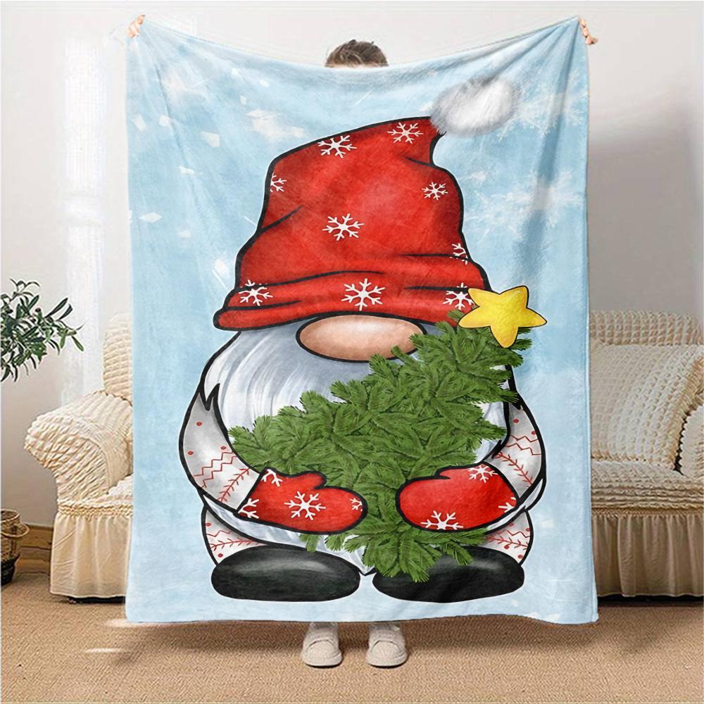 1Pc Christmas Gnome Celebration Blanket Soft Throw Blanket For Home Bedroom Bed Sofa Travel Office Solid Christmas Blanket