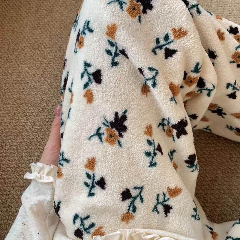 Hosen für Damen Übergröße Verdickt Dehnbar Elastisch Hoher Bund Lange Hosen Fleece Lässig Weiter Beinschnitt Pyjamahose