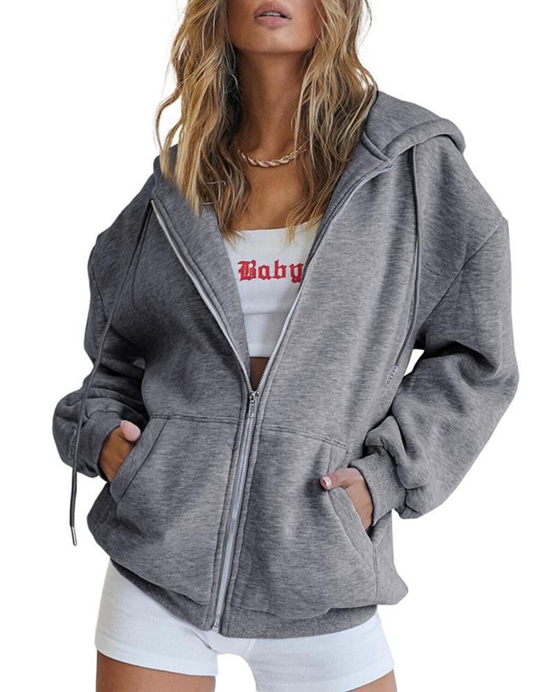 Teen Casual Zipper Hoodie with Turn-down Collar
