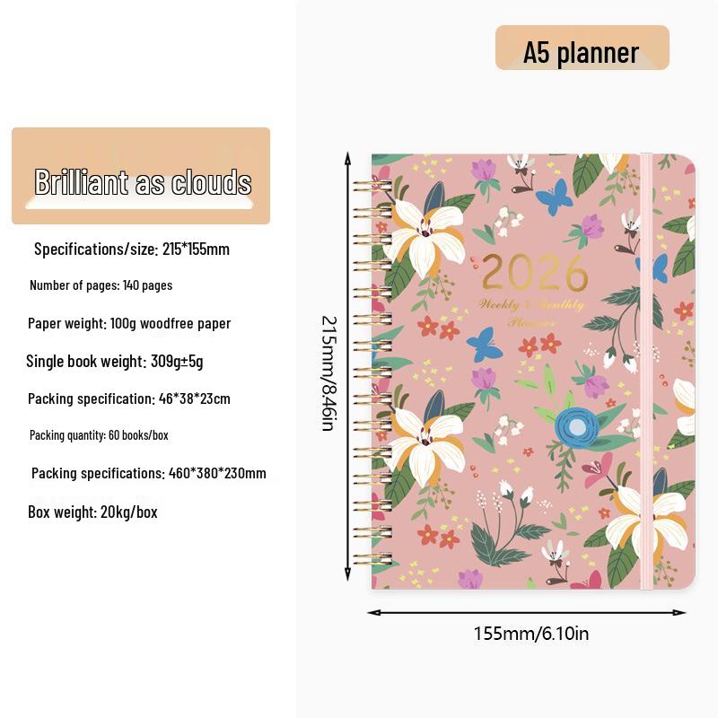 2026 English Student Weekly A5 Planner Coil Notebook
