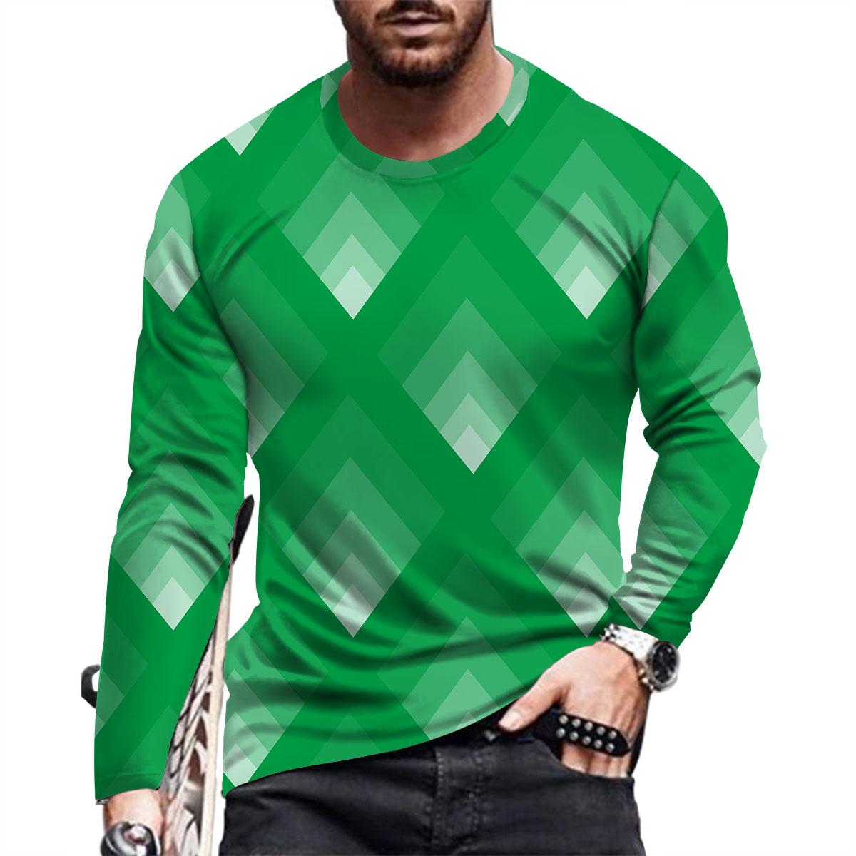 

2023 Осень Новая мужская футболка с круглым вырезом и принтом, мужская футболка с длинным рукавом с длинным рукавом Сетка уличной моды.