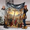1PC Crucifixion Scene Print Blanket Prayer Blankets for Believers Suitable for Home Sofa Camping Travel Car Luxury Gifts