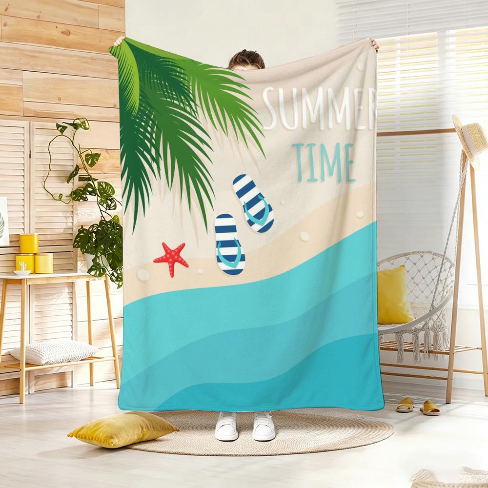 Classic motif S-Summer Beach Vibe Throw Lightweight 240g Flannel Blanket Soft Skin-friendly for Summer Cooling