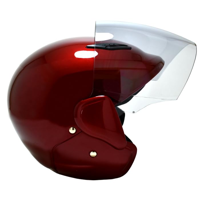 Stylish helmet for and mopeds up to with a in candy and meets SG semi-jet motorcycles, scooters, 125cc, shield, red, standards.