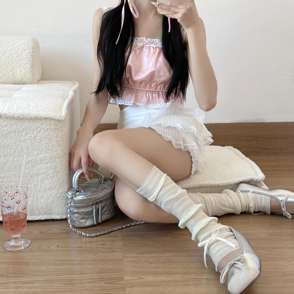 Women's Mid-Calf Bow Ballet Pile Socks - Spring/Autumn Style