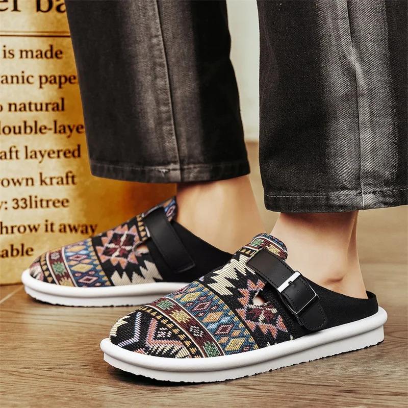 Men'S Casual Slippers Summer New Cloth Breathable Outdoor Non-Slip Fashion Slippers  Half-Drag Sports Slippers
