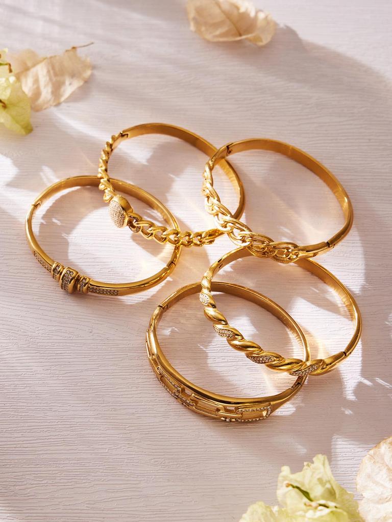 18K Gold-Plated Geometric Zirconia Bracelet with Stainless Steel Buckle