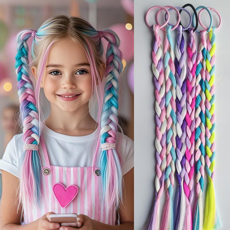 6pcs kids ponytail Hair Extensions Rainbow Color Hairpieces with  for KIds Girls-Great for Gifts, Holidays