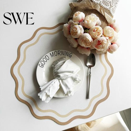 Faux Leather Table Mat Scalloped Placemat Heat-Resistant Non-slip Heat Insulation Quick-drying Place Waterproof Dining Protection Decoration