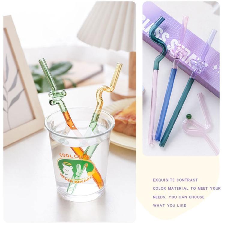 Colorful Glass Straws Reusable Drinking Straw Spiral Shape Easy to Use Clean